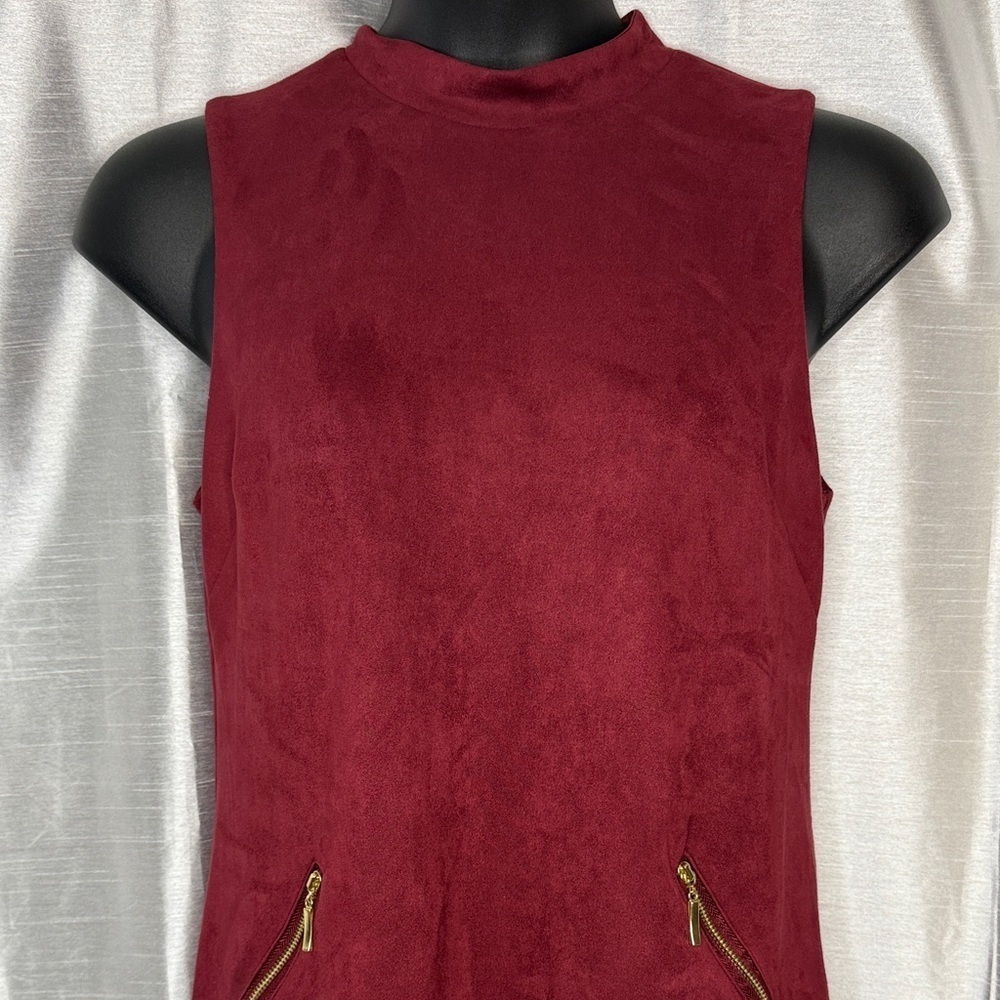 Donna Ricco Burgundy Wine Faux Suede Sleeveless Lined Midi Dress Womens 10